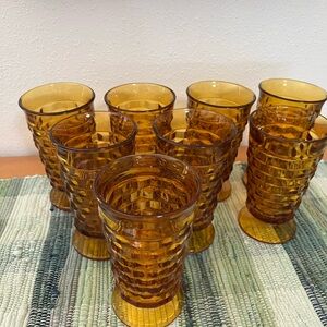 Indiana Glass 8 Amber Tumblers Set Vintage